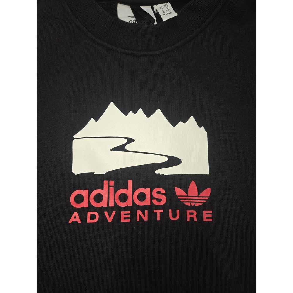Adidas Adventure Crewneck Sweatshirt Black Red Logo Pullover Men's Medium - Picture 2 of 4